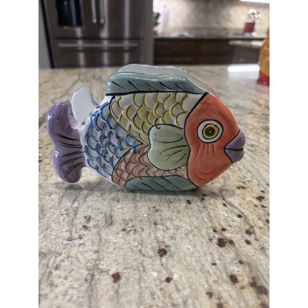 Vintage WCL China hand-painted ceramic fish napkin holder.